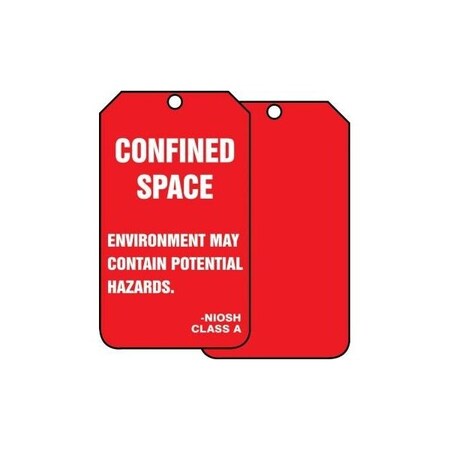 Accuform Safety Tags, CONFINED SPACE ENVIRONMENT MAY CONTAIN POTENTIAL HAZARDS, 5.75in x 3.25in, 5PK TSS820PTM